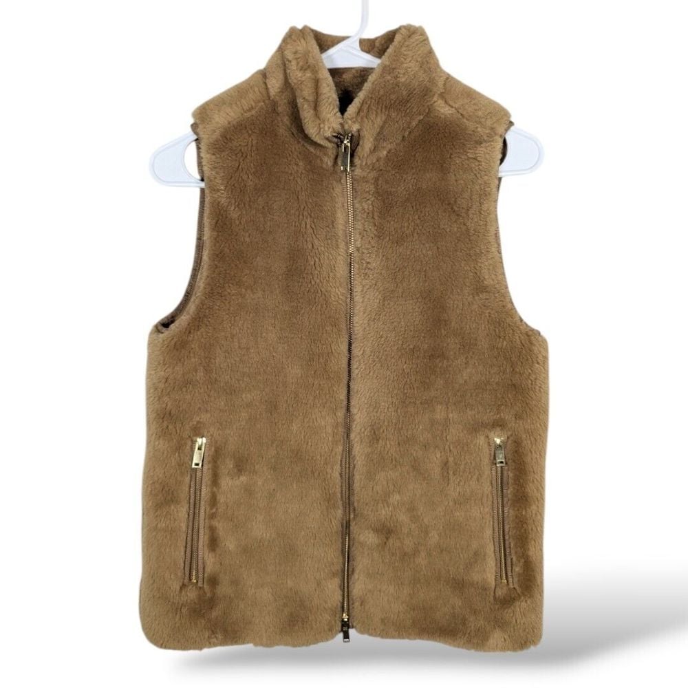 J.Crew Plush Fleece Excursion Vest XXS Cognac Style E1535 Mob Wife Quite Luxury