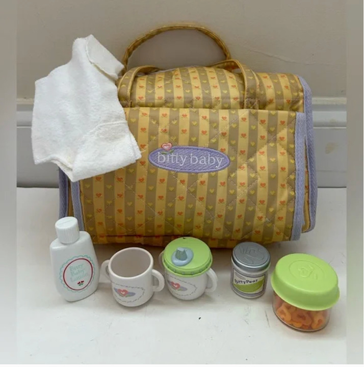 Bitty Baby for American Girl Vintage Diaper Bag lotion sippy cup snack diaper