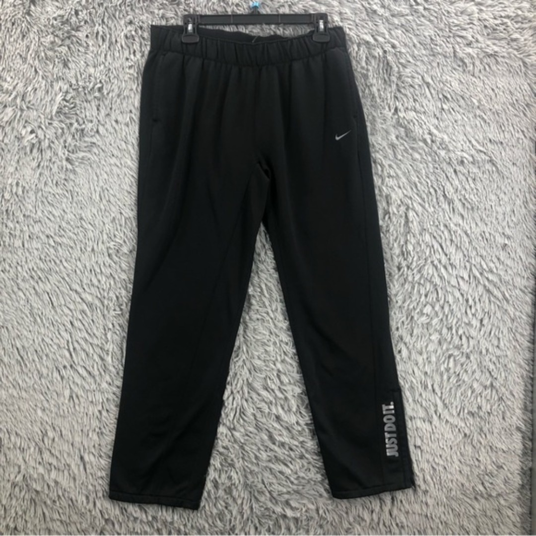 Nike Therma-Fit Black Athletic Workout Black Pants Drawstring Waist Zipper Sides