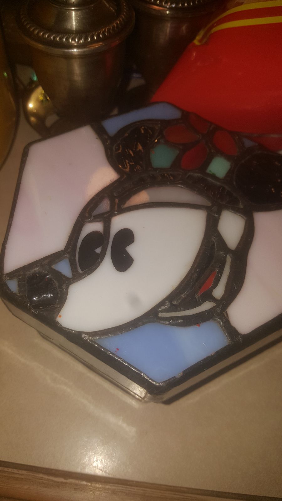 1970s vintage Walt Disney Minnie Mouse stained glass jewelry box
