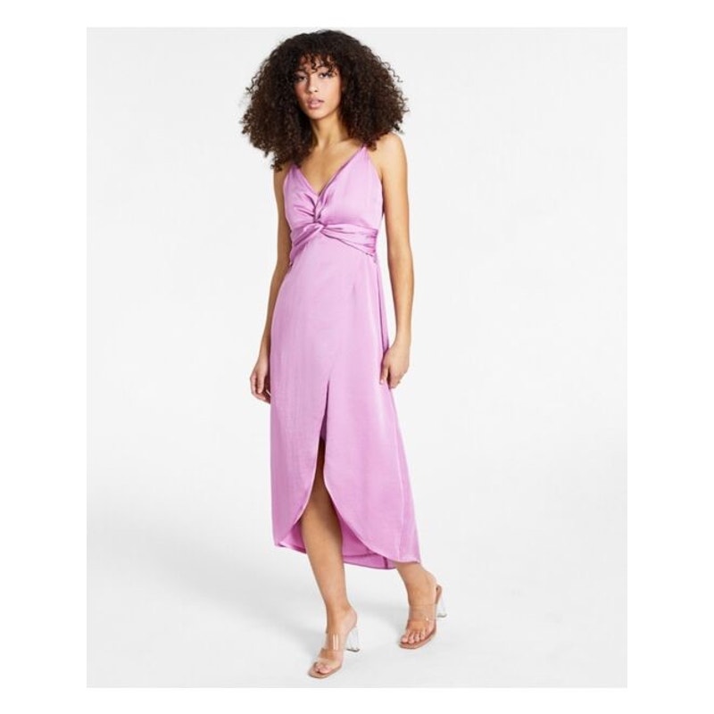 BAR III Twist-Front Slip Dress Women's Small Pink Midi Sleeveless V-Neck NWT