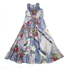 NWT Johnny Was Regina in Blue Patchwork Floral Satin Sleeveless Maxi Dress S