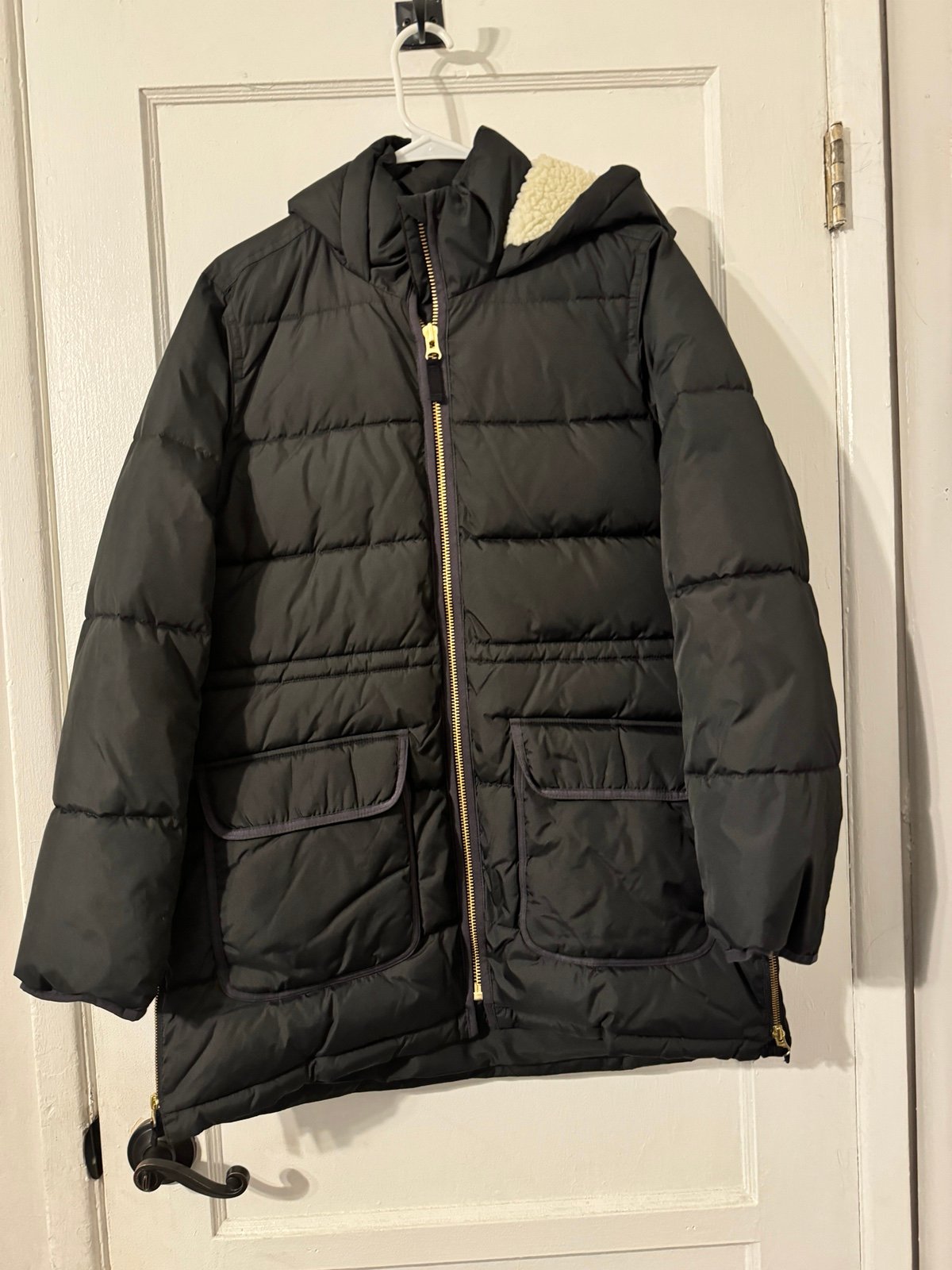 WOMEN BLACK LONG PUFFER JACKET JCREW MEDIUM LIKE NEW