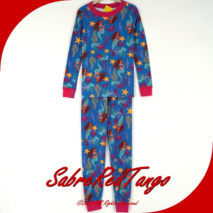 NWT Hanna Andersson Organic Long Johns Pajamas Little Mermaid Blue 130 8