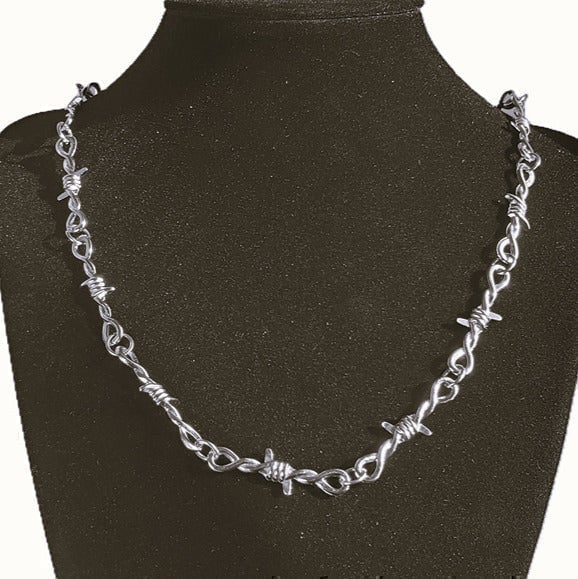 20 Mens 18K White Gold Barbed Wire Chain Link Necklace Silver Jewelry 18 Karat