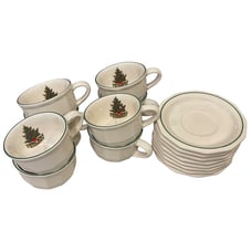 Pfaltzgraff Holiday Christmas Tree Cups & Saucers Set