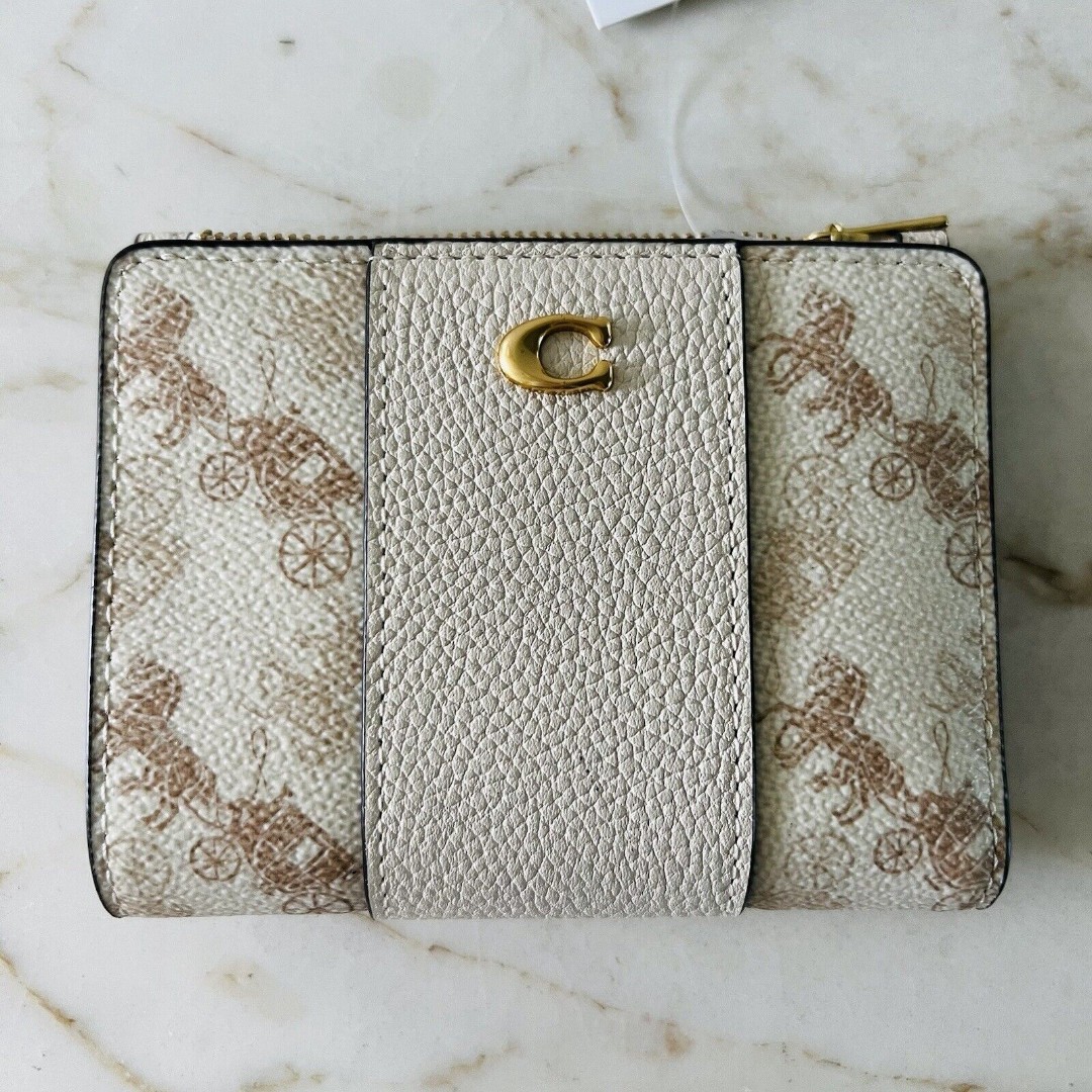 COACH Chalk Taupe Canvas Horse & Carriage Bifold Mini Wallet