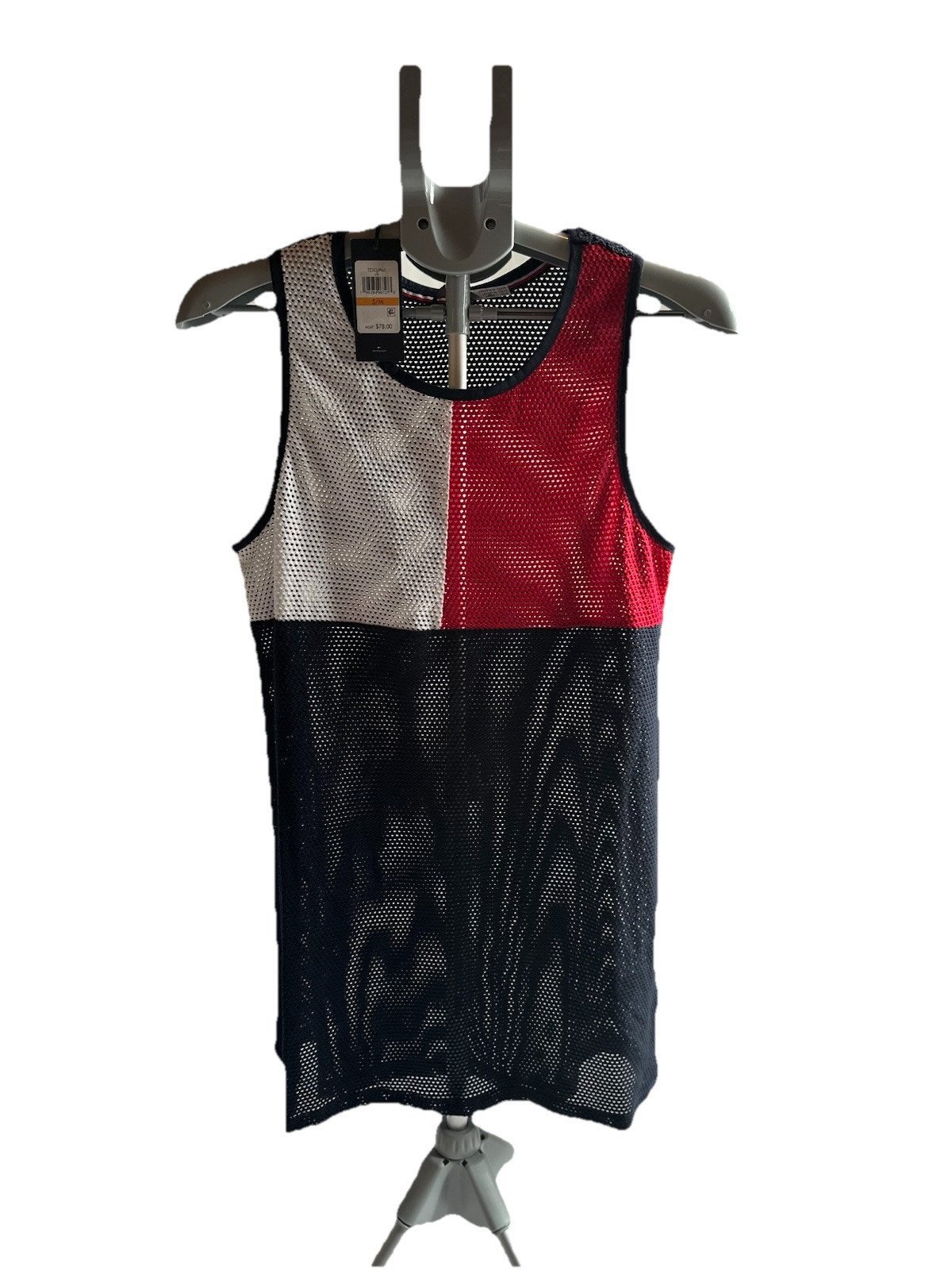 NWT Tommy Hilfiger Women’s Swim Dress Cover Up Mesh Navy Blue Red White Size S/M