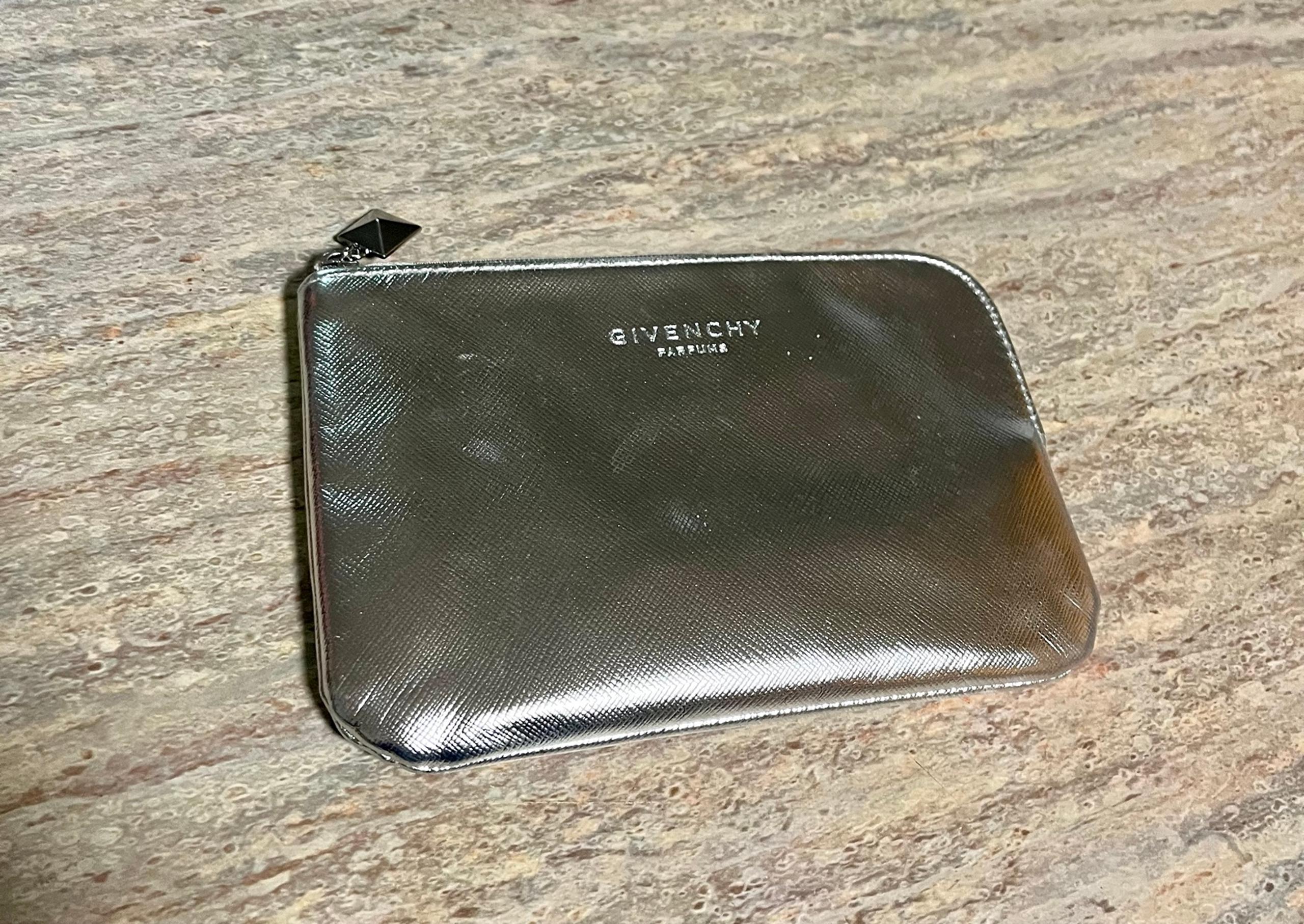 Givenchy Parfums metallic silver cosmetic bag