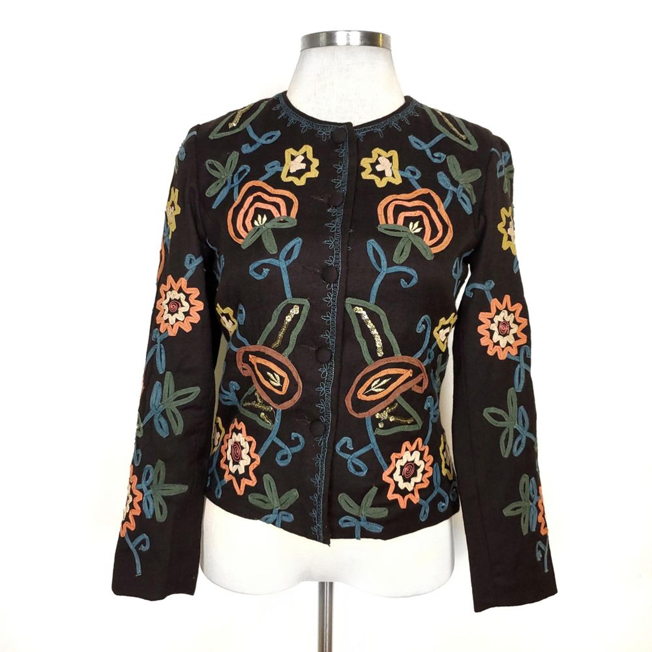 David Brooks Wool Flower Embroidered Blazer Jacket 6
