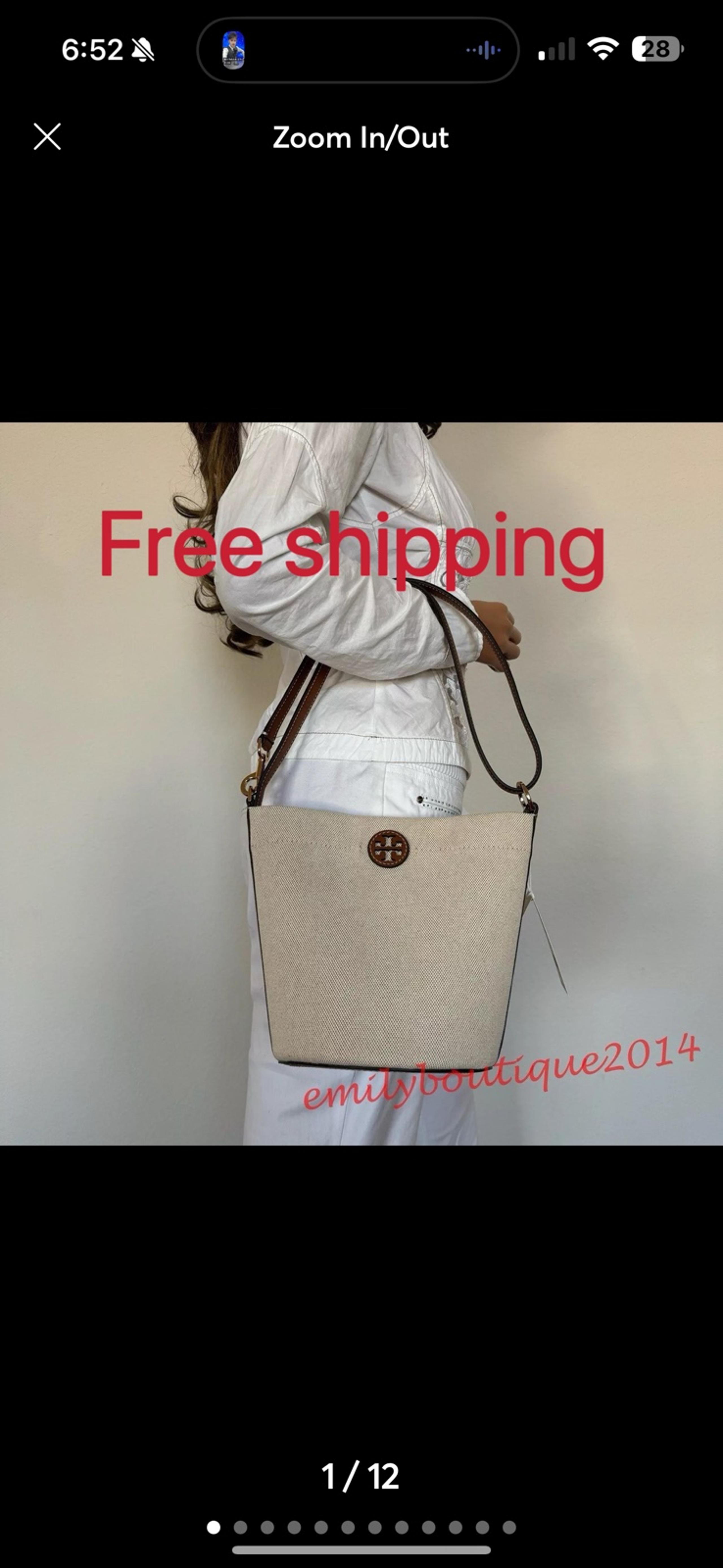 NWT Tory Burch 160762 Blake Canvas Bucket Bag Natural Beige Shoulder Crossbody