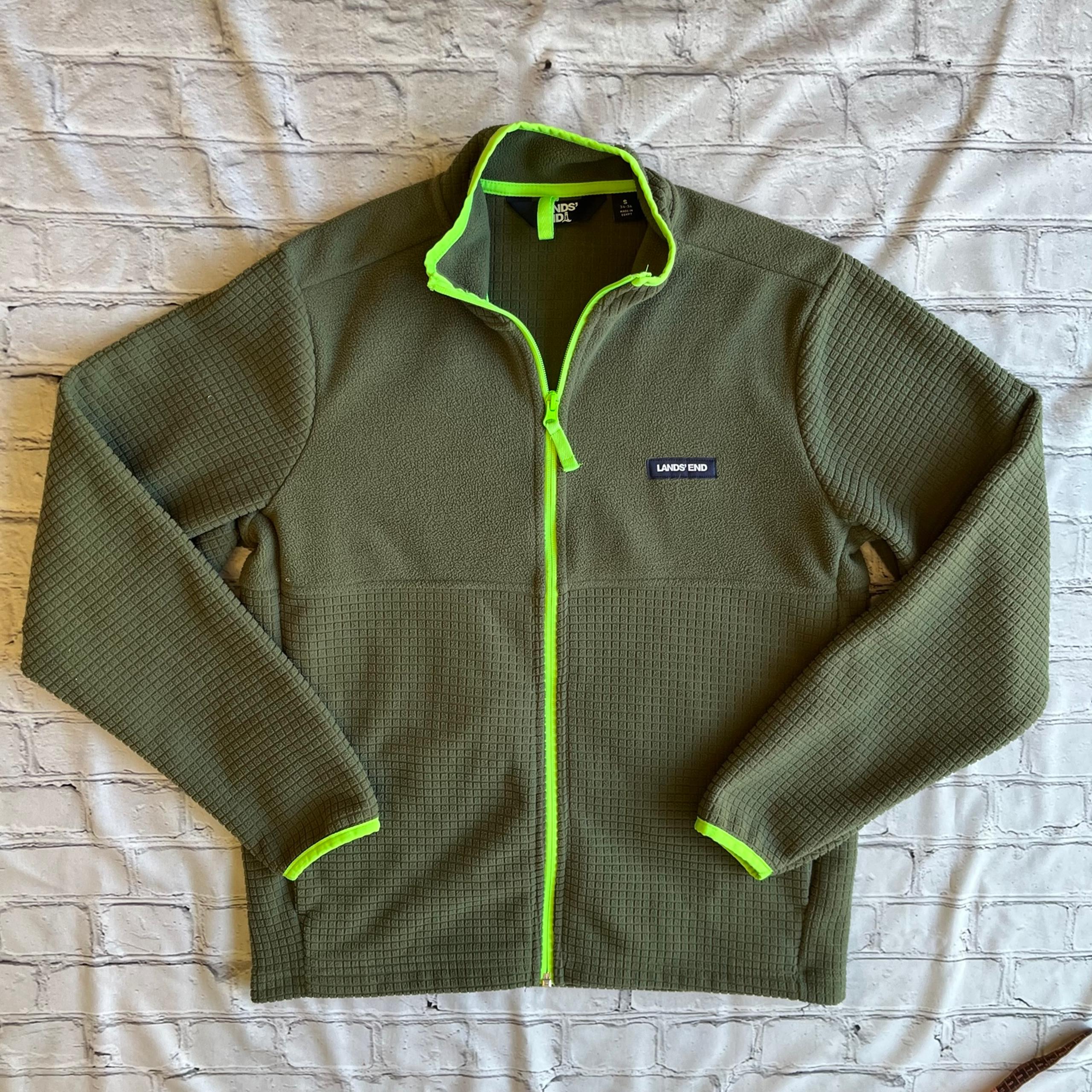 Land’s End Fleece Jacket Mens Small 34-36 Green Full Zip Lightweight EUC Outdoo