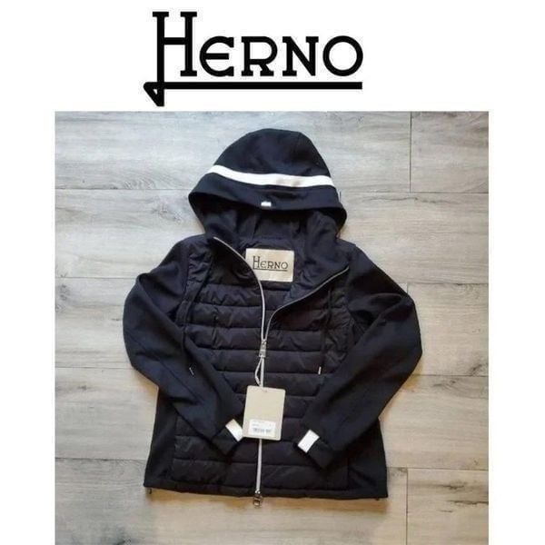 Herno Italian Black knit /bomber Hoodie Jacket Size 42 /M NUAGE LUREX DE…