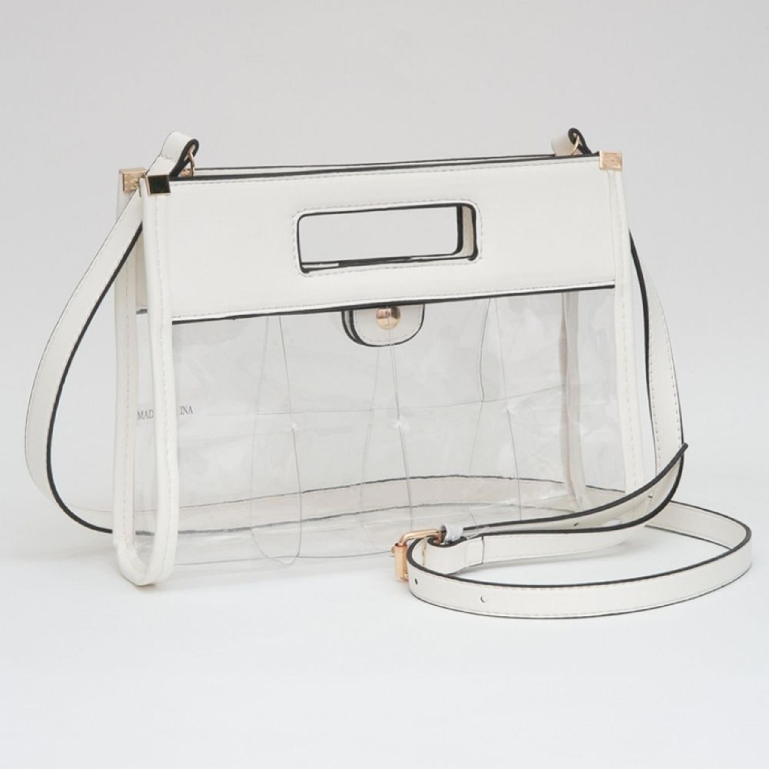White Clear Leather Transparent Bag Snap Clutch Purse Crossbody Casual