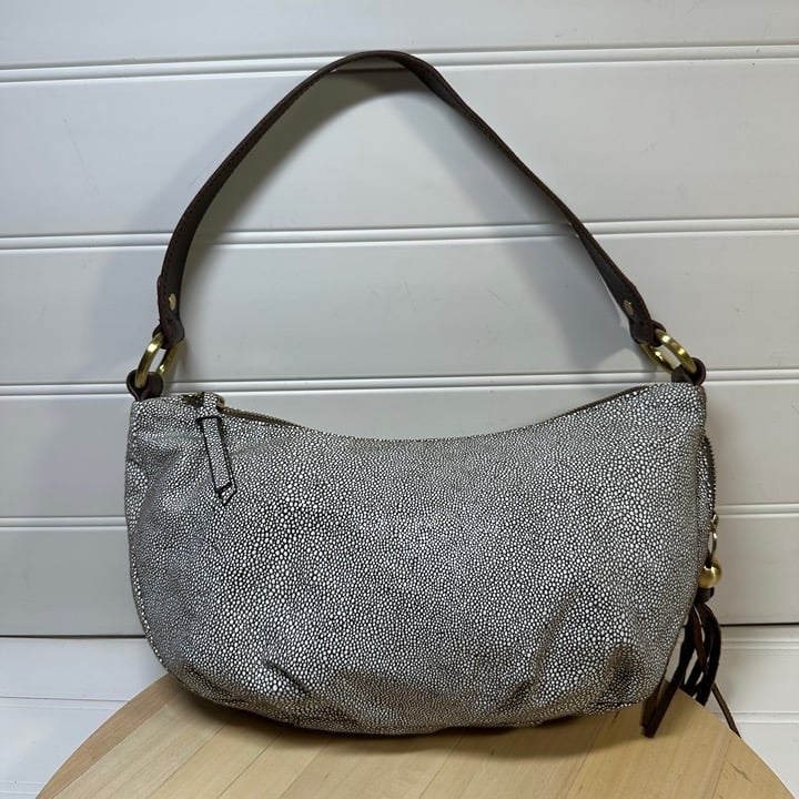 Hobo International White Leather Floral Stitch Hobo Purse Shoulder Bag Boho NEW