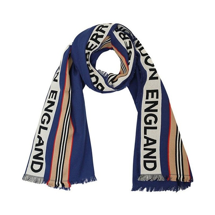 NEW Burberry Ribbon Denim Blue England Heritage Stripe Cotton Scarf Designer NWT