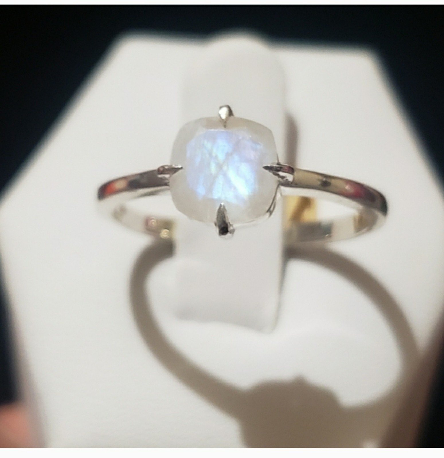 Rainbow Moonstone Ring ~ 925 Sterling Silver ~ Sz. 8.5