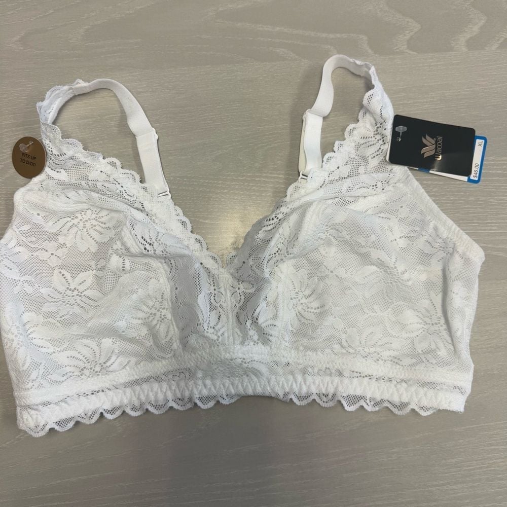 Wacoal Bra Women Size XL Soft Sense White Wirefree Unlined lace Bralette new