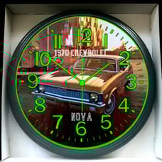 1970 Chevy Nova Garage Shop Glow In The Dark Wall Clock New