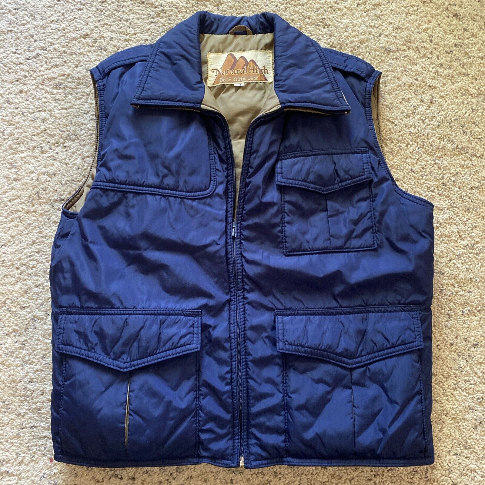 Vintage Natural High Puffer Vest Goose Down Outerwear Blue Zipper Mens M Western