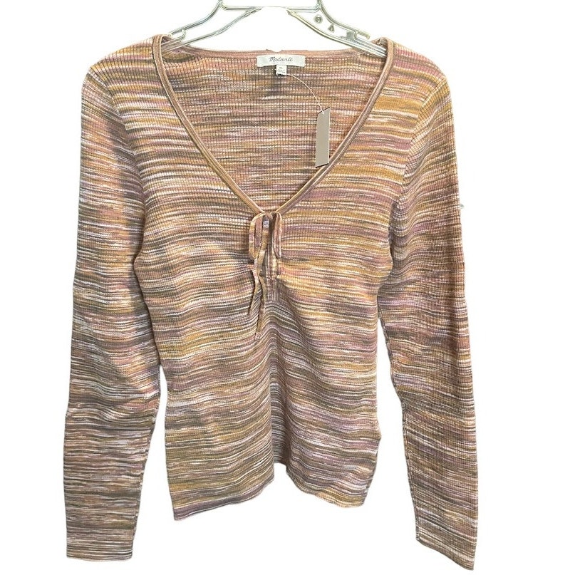 Madewell Space Dye Mahogany V-Neck Fine Gauge Sweater, Linen/Cotton Size XL NWT