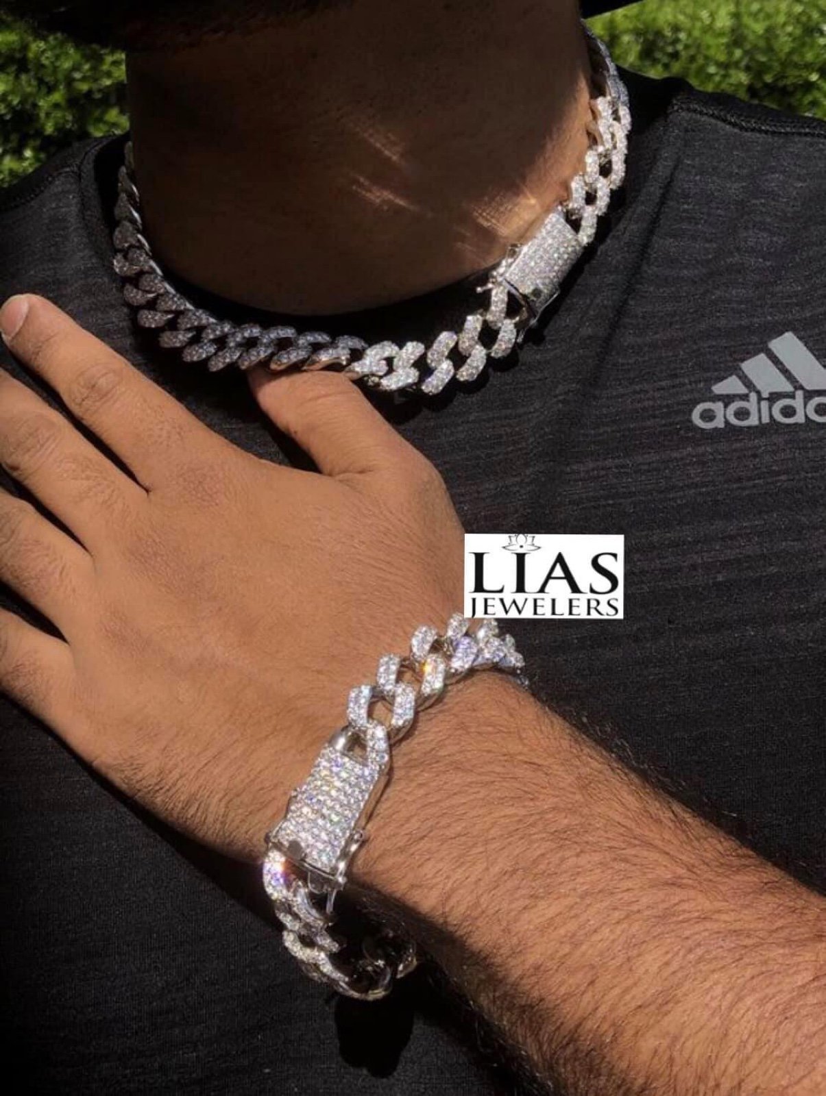 New 18k white gold cuban link chain and bracelet