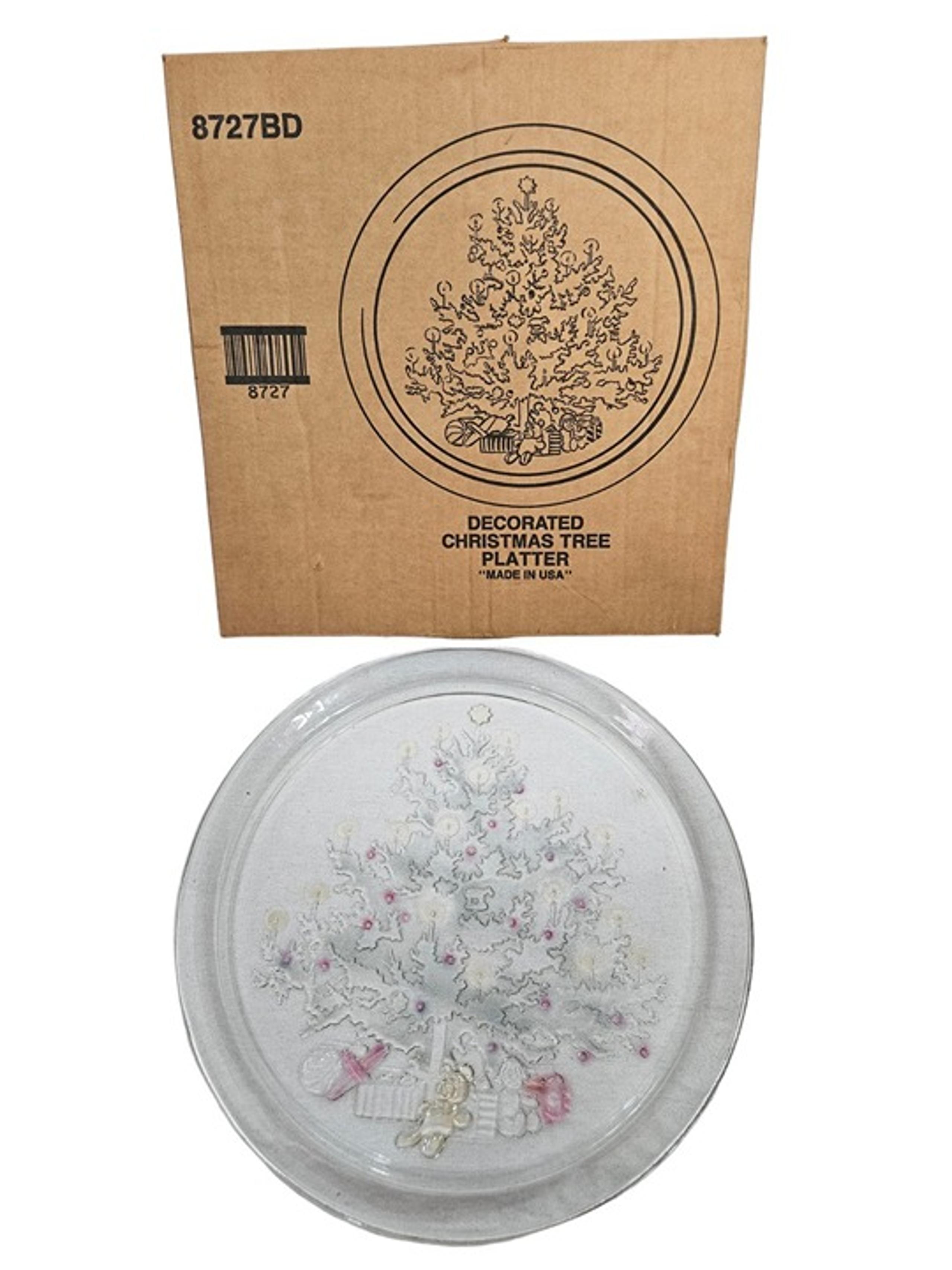 Home Interiors & Gifts Round Glass Christmas Tree Serving Platter Tray 13"