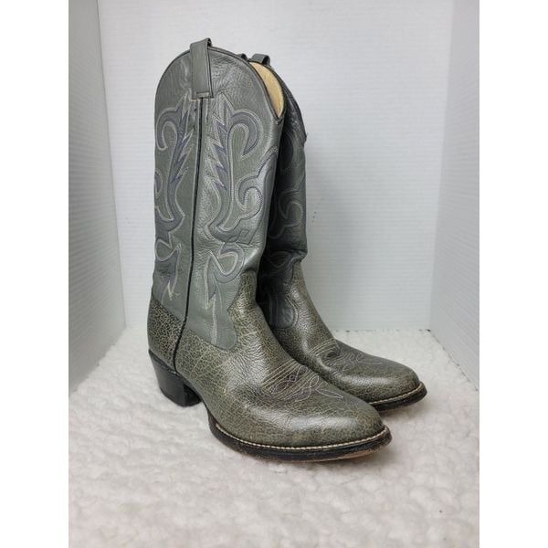 Vtg Morgan & Miller Boots Men's Size 9E Gray Bullhide Leather Western Cowboy