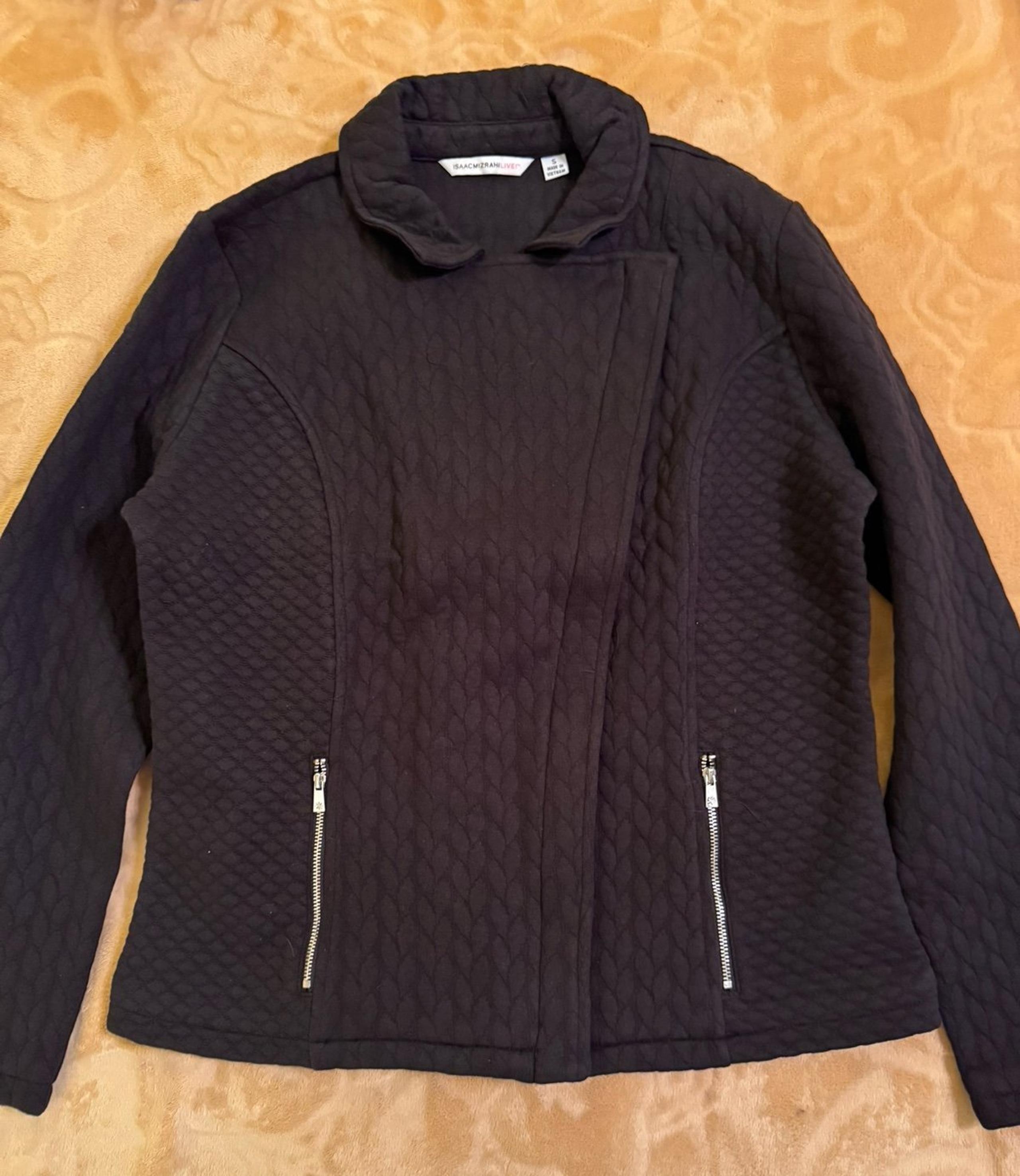 Isaac Mizrahi Live! Mixed Quilted Knit Motorcycle Jacket - Black - Small