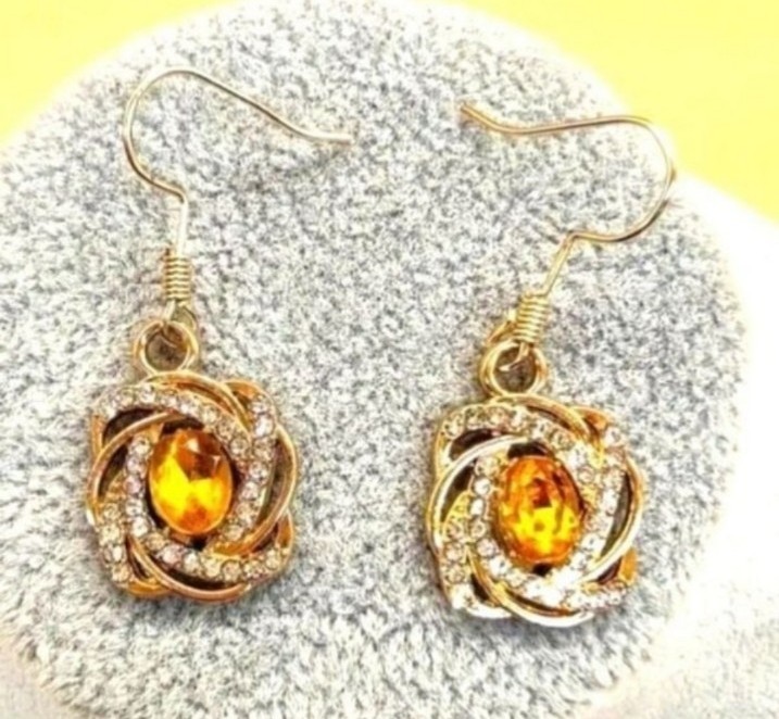 Golden spiral flower pendant dangle earrings