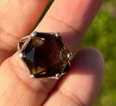 Antique Smoky Topaz Sterling Silver brown gemstone Cocktail Ring 5.75