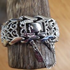 Vintage Monet Silver Tone Reticulated Filigree Wide Bracelet