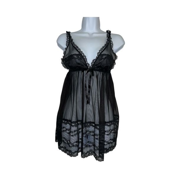 NEW! Victorias Secret Babydoll Gown Black w/ Rhinestones