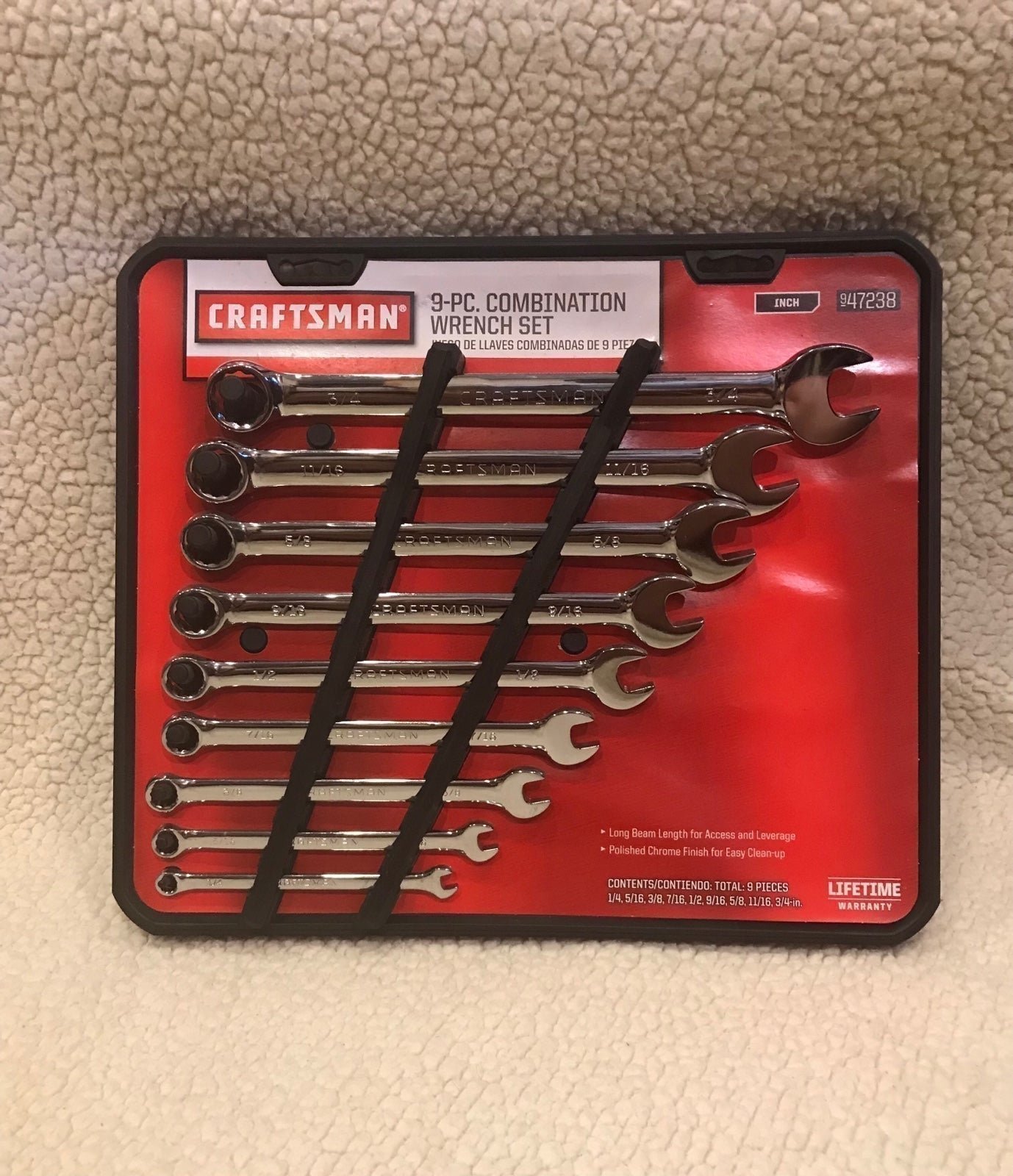 Craftsman 00947238 12 Point SAE Wrench Set 9 pc. NIB NEW CM COMB WRENCHES SAE 9