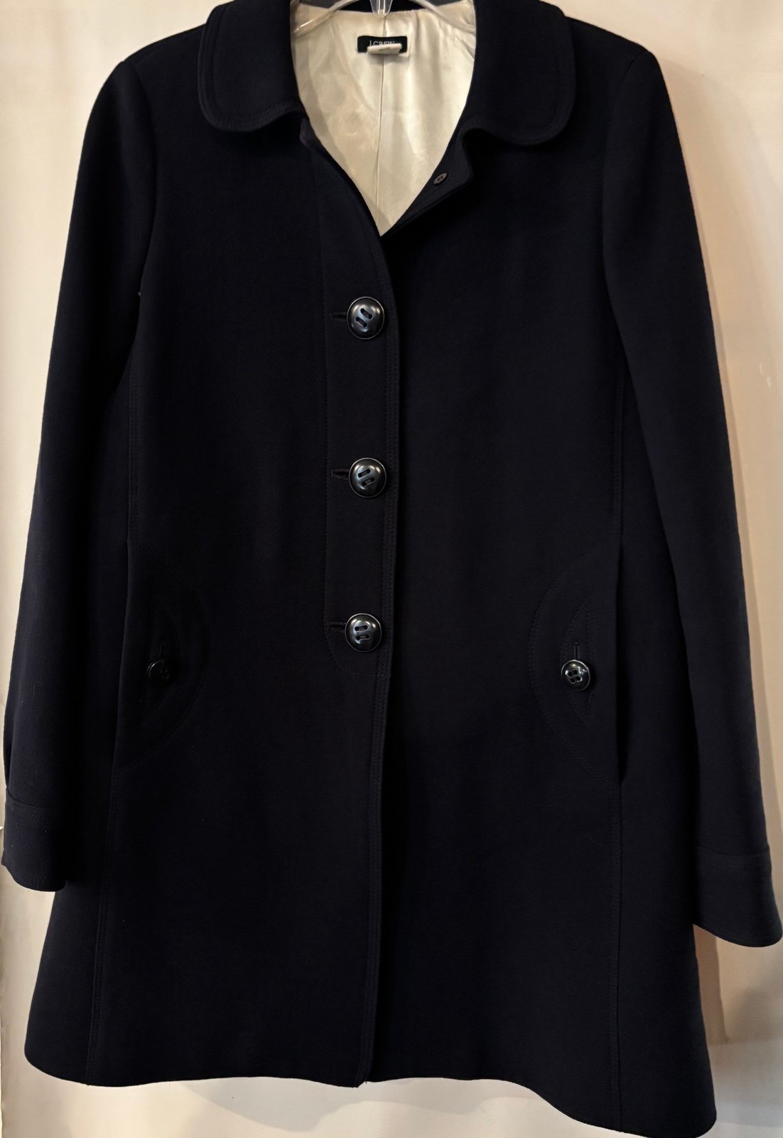 J.Crew Women’s Pea Coat Navy Blue Size 10 Lined Single Breasted 96% Wool