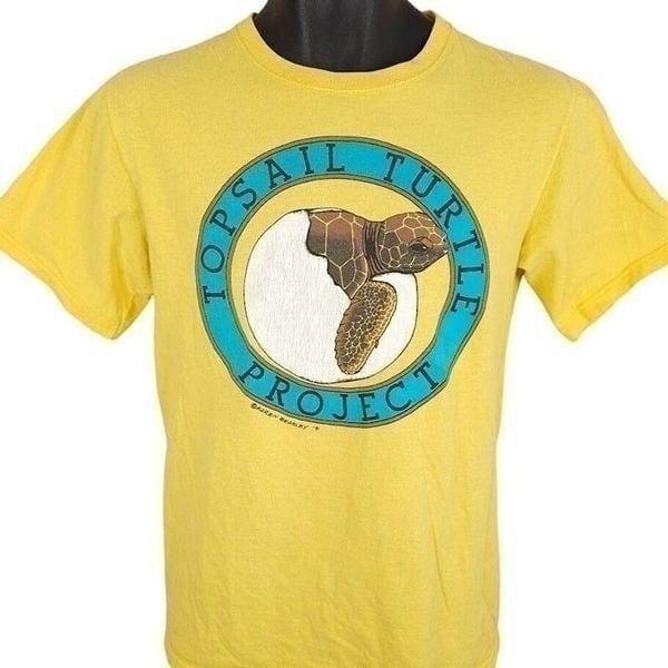 Vintage Sea Turtle T Shirt Mens Size Small Yellow 90s Topsail Turtle Project