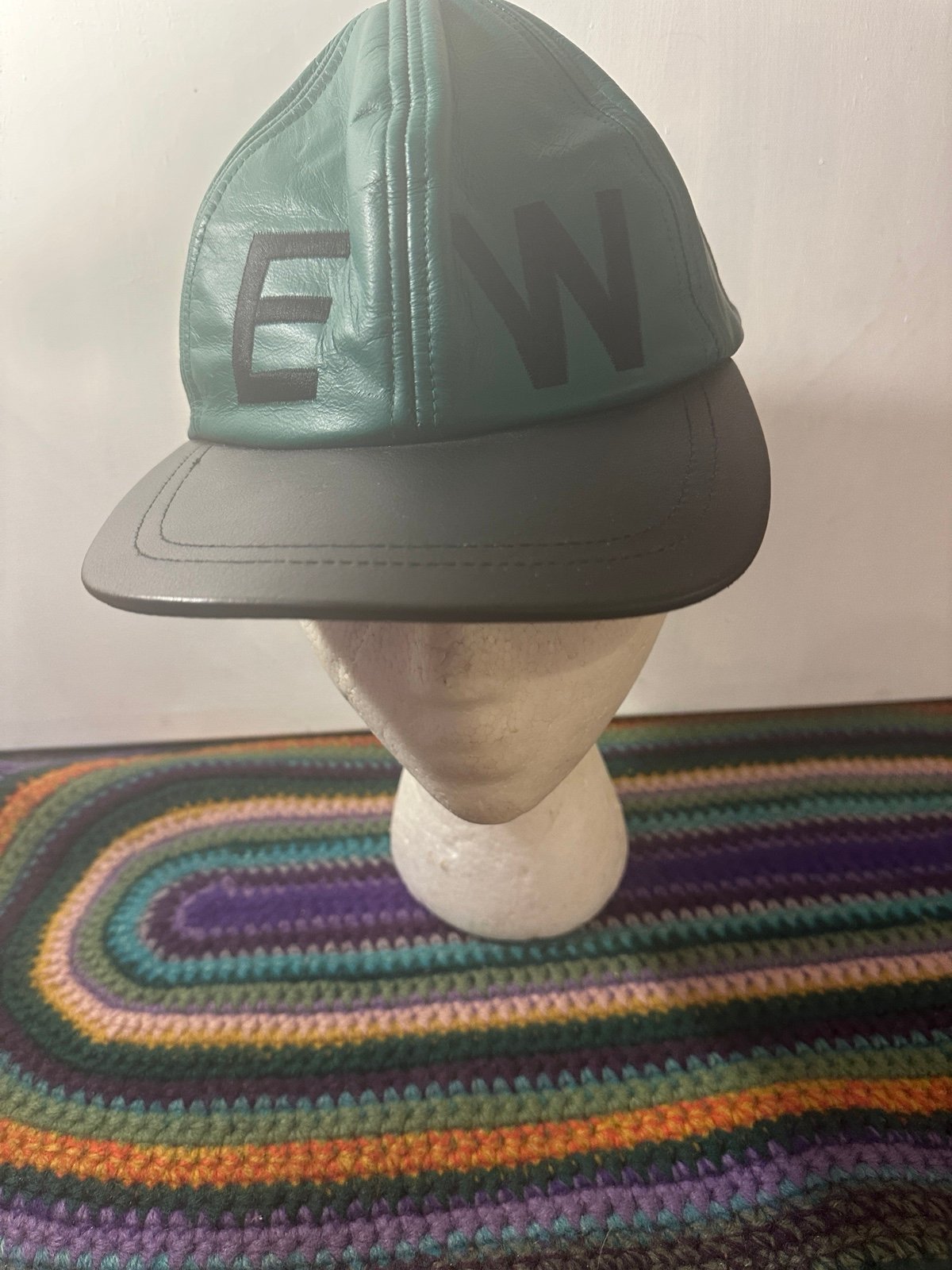 NOS Retro Patrick Ewing Green and Black Leather Baseball Hat