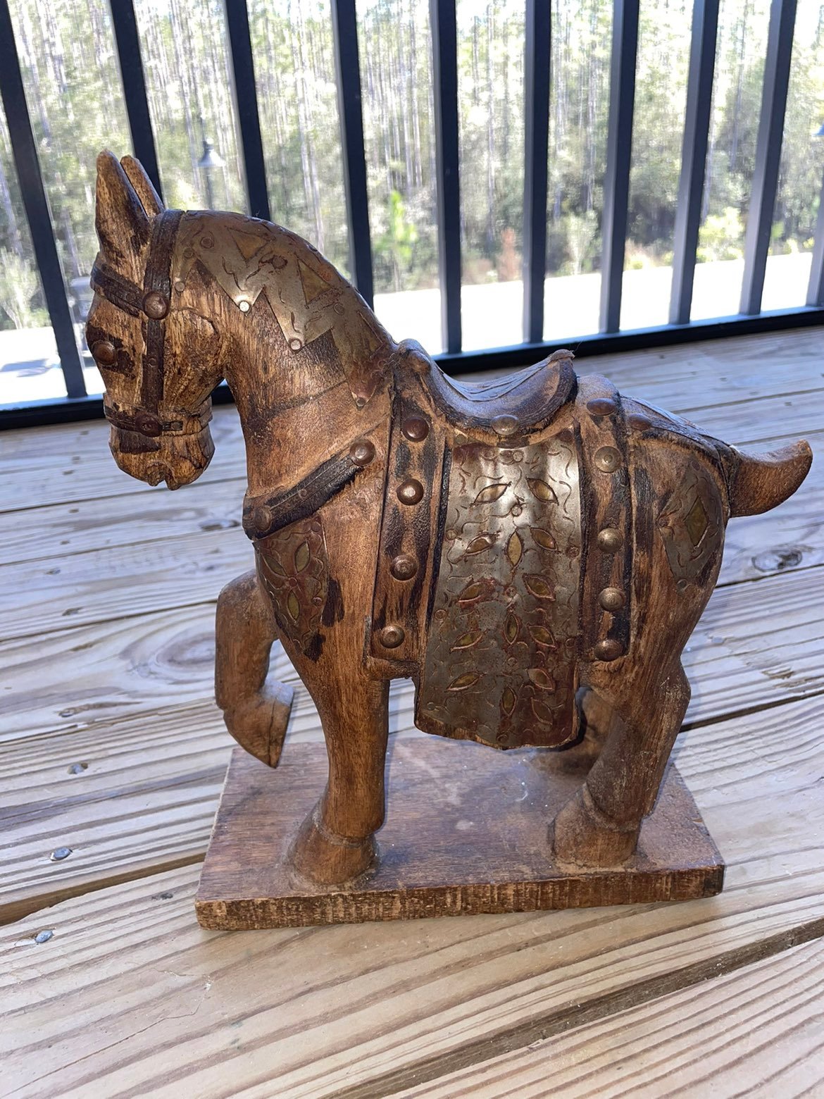 Spanish War Horse - Hand Carved Wood & Tacked Copper