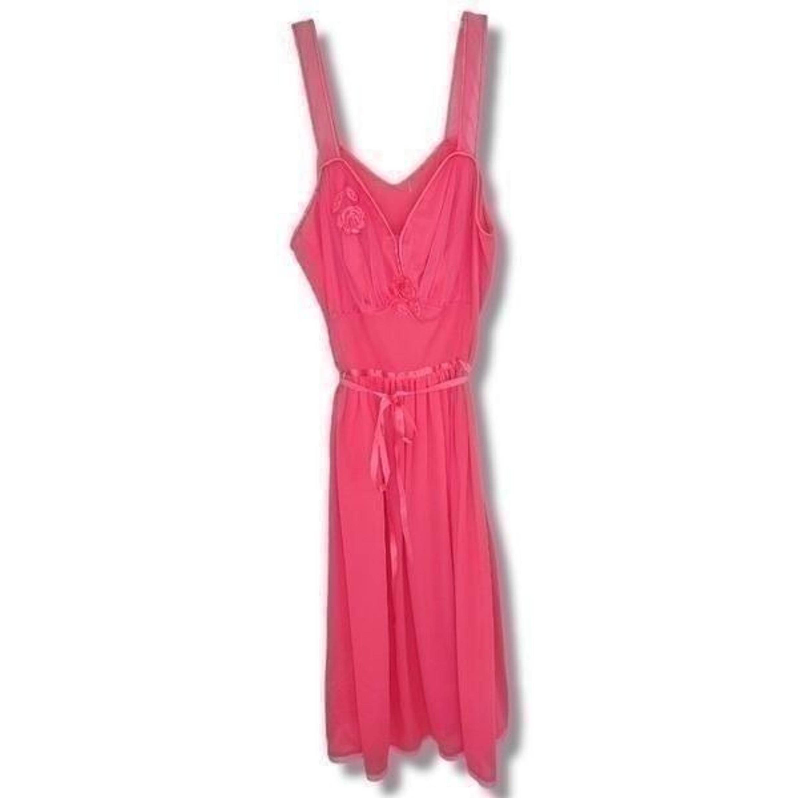 Gossard Artemis Coral Chemise Slip Gown Waist Tie Floral Midi Vintage 60s S