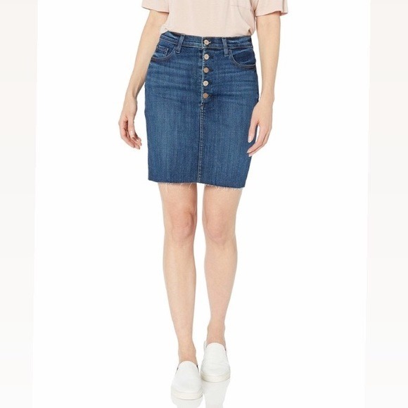 J BRAND Blue Button Down Roleen Distressed Hem Midi Skirt
