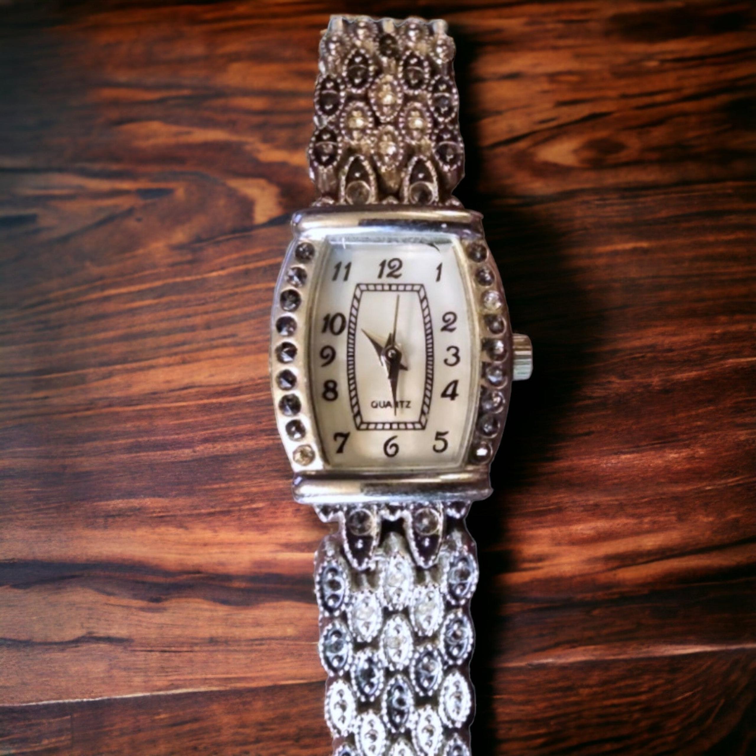 Berger MZ Rhinestones Dress Watch Silver Tones with Black, Mother of Pearl Face