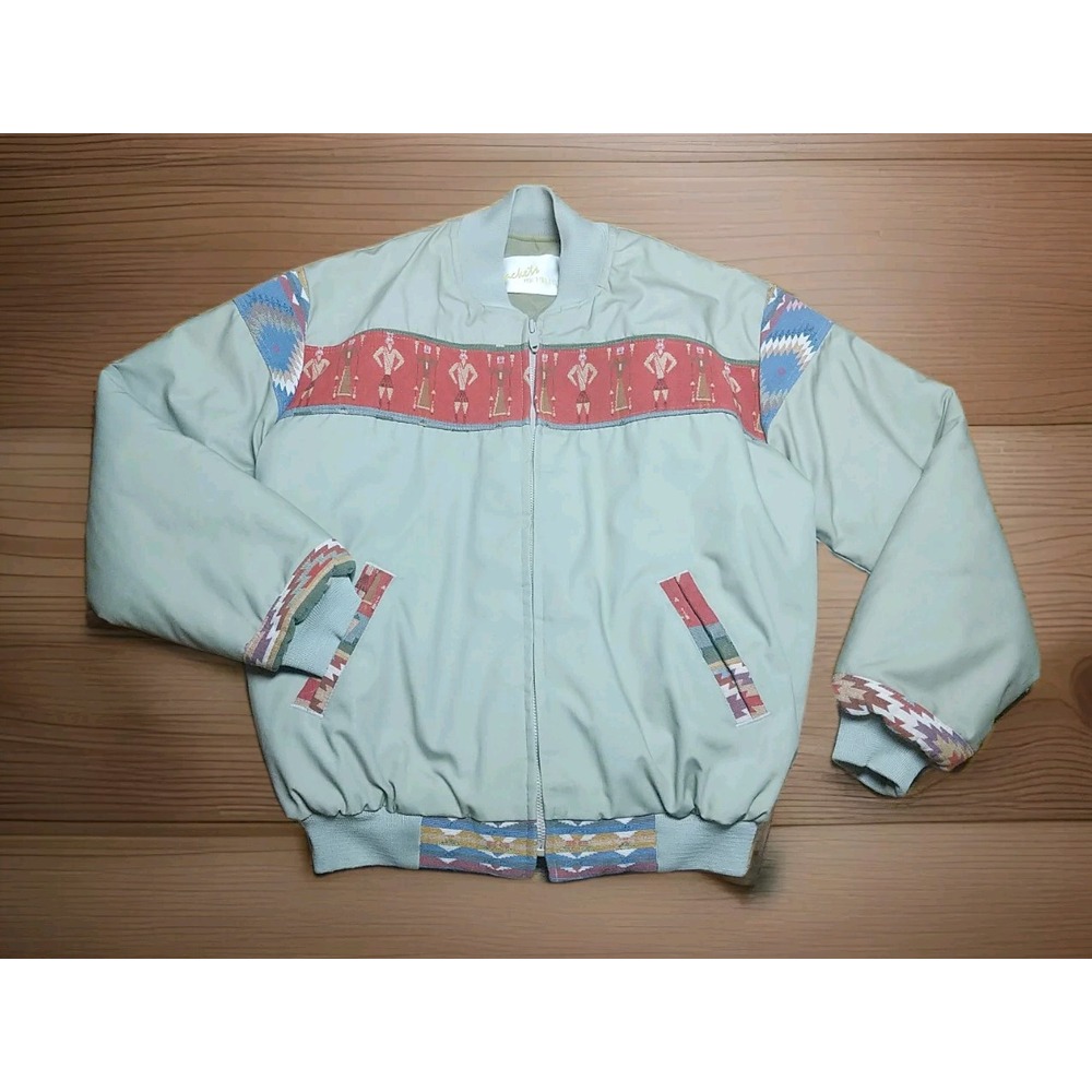 Jackets By Price Canvas Quilted Bomber Jacket Aztec Southwestern Trim MEDIUM
