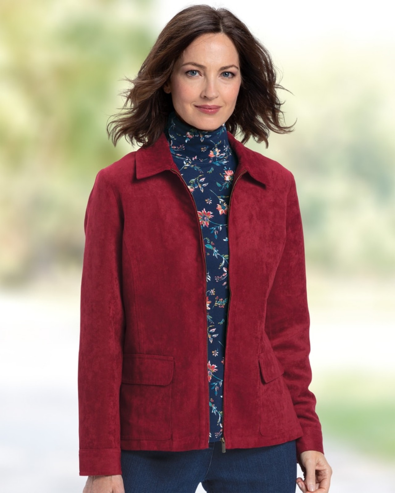 Appleseed's Microsuede Full Zip Collared Jacket Size Womens Petite Medium