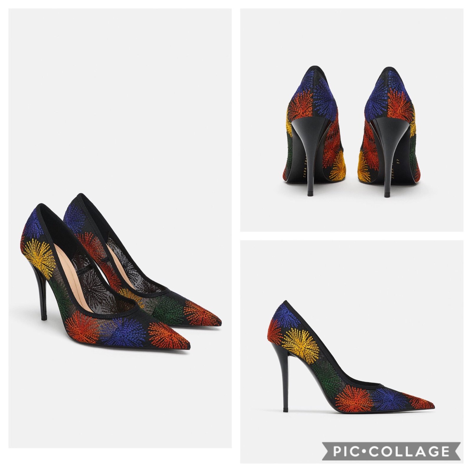 ZARA STUNNING MULTICOLORED EMBROIDERED COURT HIGH HEELS NEW W TAGS US 7.5 EUR 38