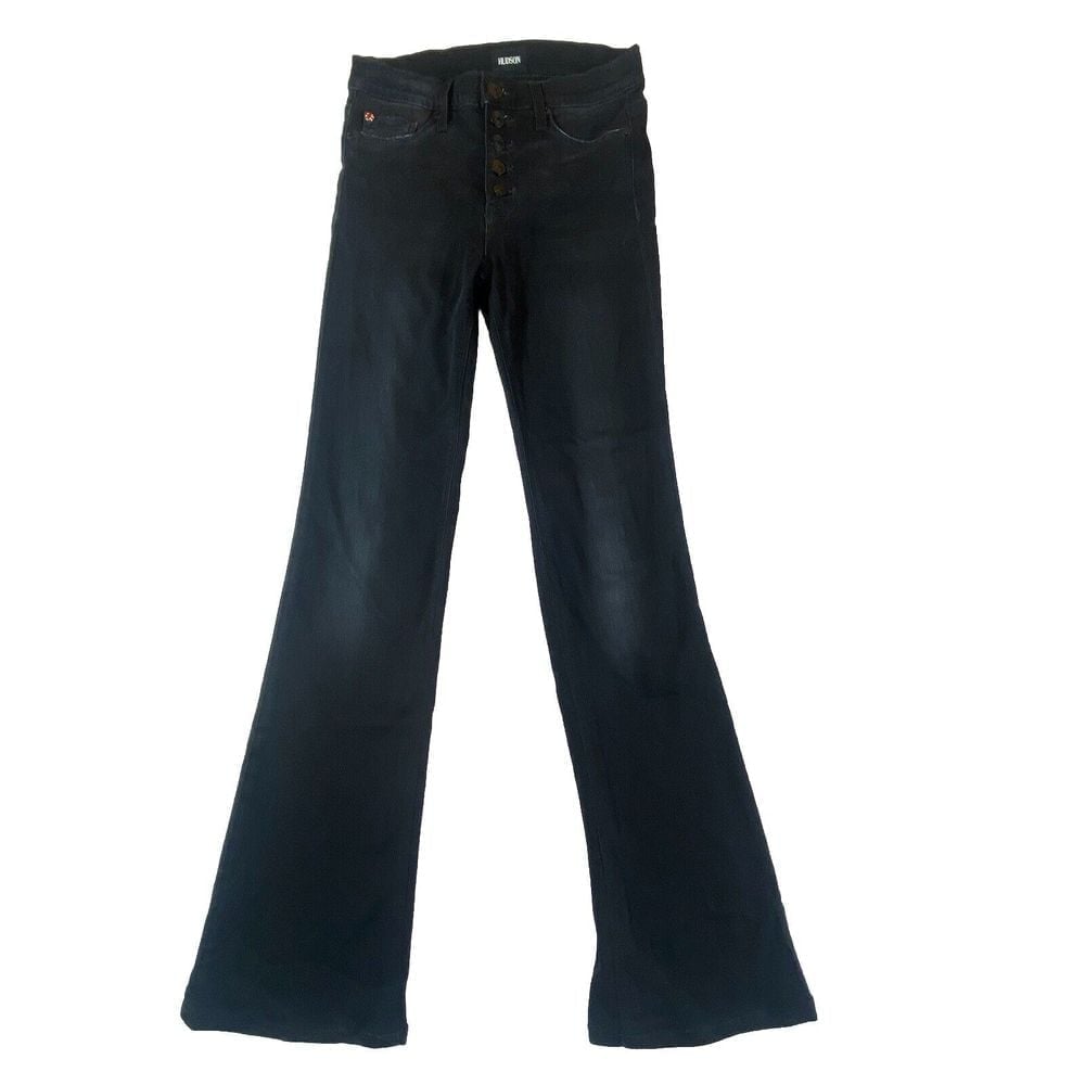 Hudson Jeans Flare Jodi High Waist Raw Hem Black Button Fly Women's Size 25