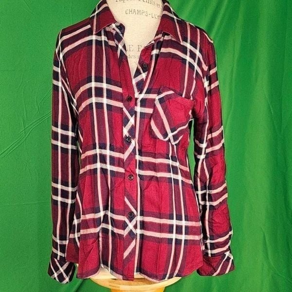 Rails Womens Hunter Burgundy Midnight Flannel Long Sleeve Button Down Shirt Sml