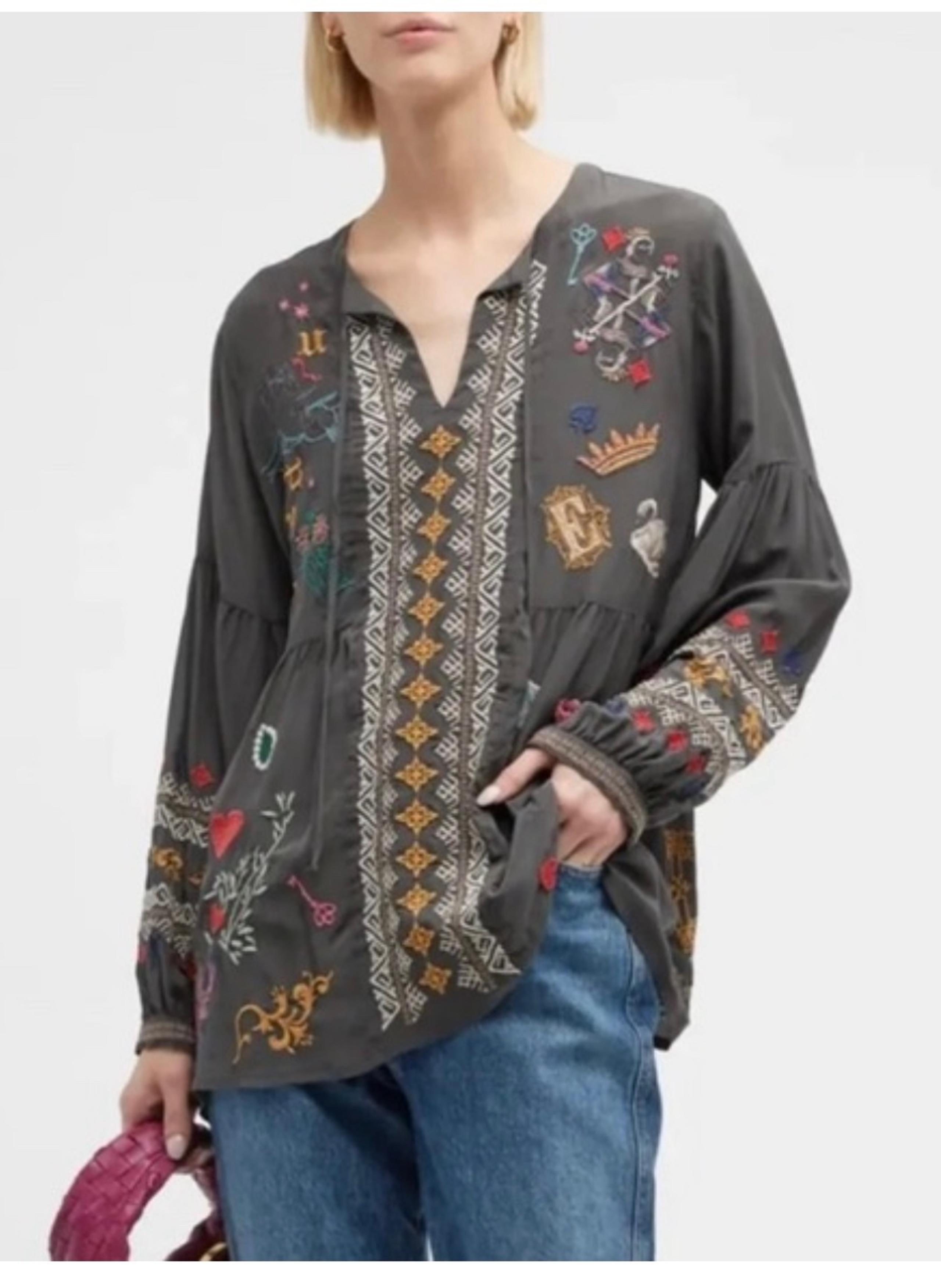 JOHNNY WAS WONDER EMBROIDERED TUNIC BLOUSE SIZE