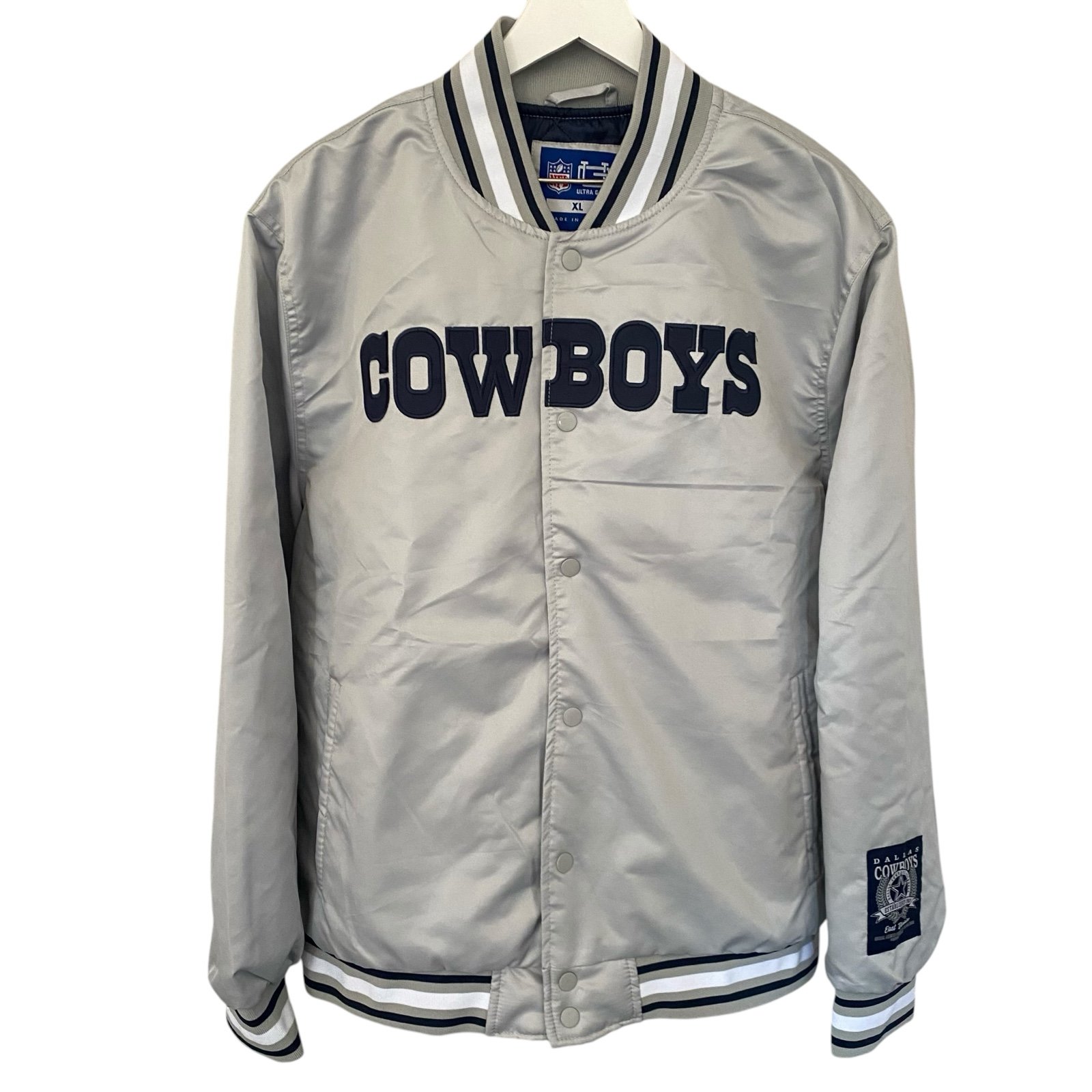 NWT Dallas Cowboys NFL Ultra Game Full Snap Satin Bomber Jacket Men’s Size XL
