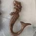 Cast Iron Mermaid Antique Bronze Accent Decorative Hooks. Set of 2.