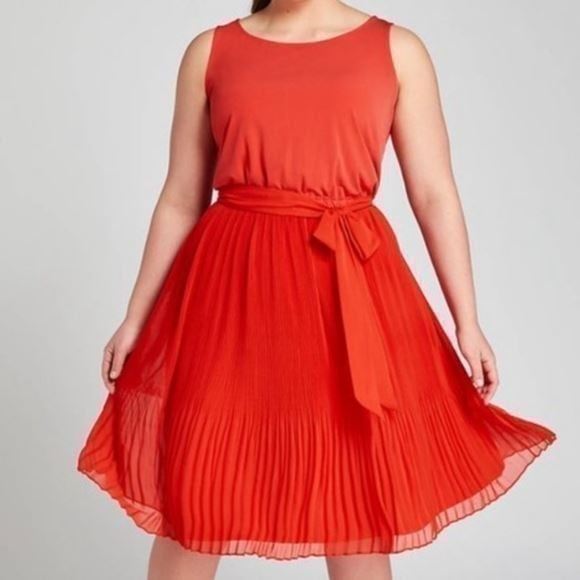Lane Bryant fit & flare Pleated Chiffon Red Dress Size 22/24 3X new!!